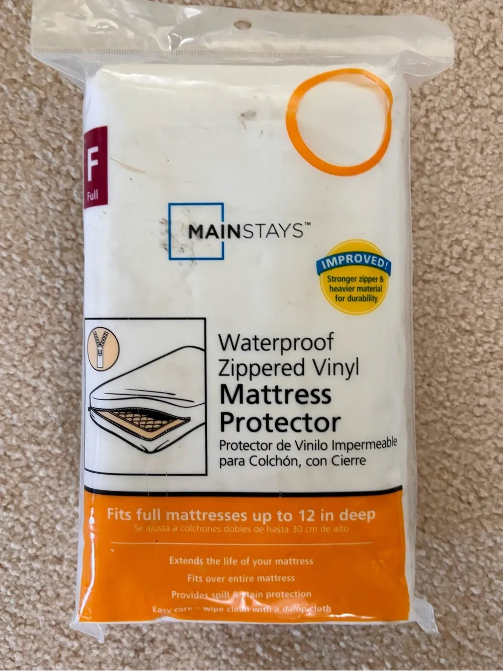 Mainstays White Waterproof Zippered Vinyl Mattress Protector - Full